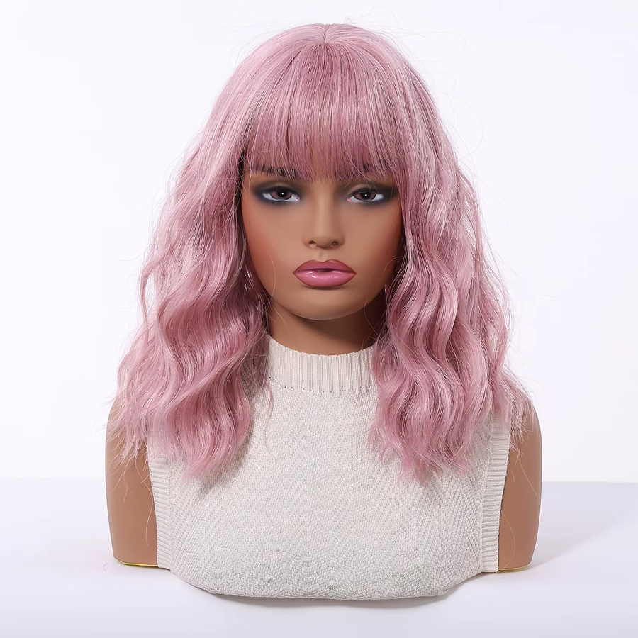 Blonde Unicorn Perücke, Rosa, kurz gewellt, mit Pony, Damen - Bild 4