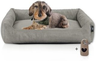 Rohrschneider Hundebett aus grauem Cord mit abnehmbarem Bezug und erhöhtem Rand - Bild 1