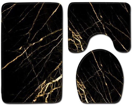 3-teiliges Badematten-Set aus Memory-Schaum mit Marmor-Design in Schwarz, rutschfest und saugfähig, B/T: 45 x 75 cm - Bild 1