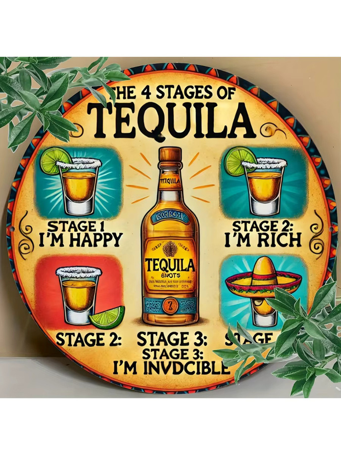 Potdemiel Retro Metal Aluminiumgemälde Die vier Stufen von Tequila, kreisförmig, Mehrfarbig, Durchmesser: 19,8 cm - Bild 5