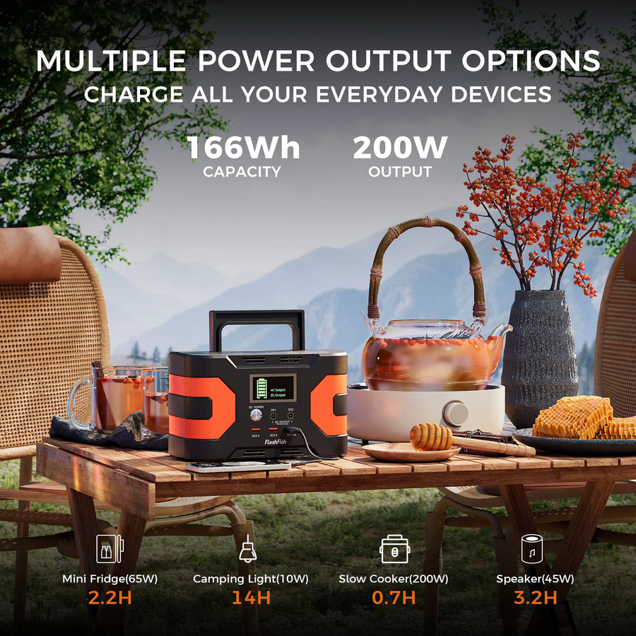 FF FLASHFISH Tragbare Powerstation mit Solarpanel, 166Wh Solargenerator mit 200W Leistung und AC/USB/DC-Ausgängen für Camping und Notfälle - Bild 2