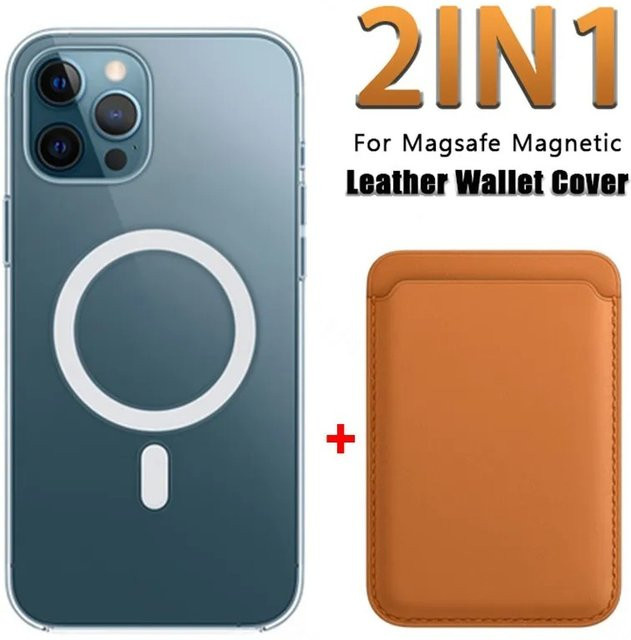 ZHUOHUAN Transparente MagSafe Handyhülle mit Leder-Wallet für iPhone 12 bis iPhone 18 Pro Max, Stoßfest, Schwarz - Bild 1