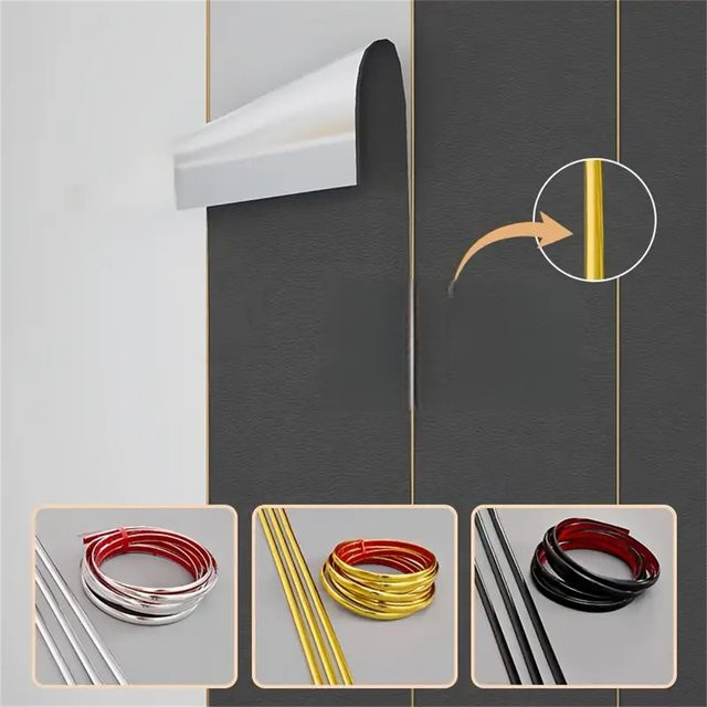 Dekoratives PVC-Kantenstreifenband in Silber, 5 m x 0,8 cm für Wand, Decke und Möbel - Bild 1