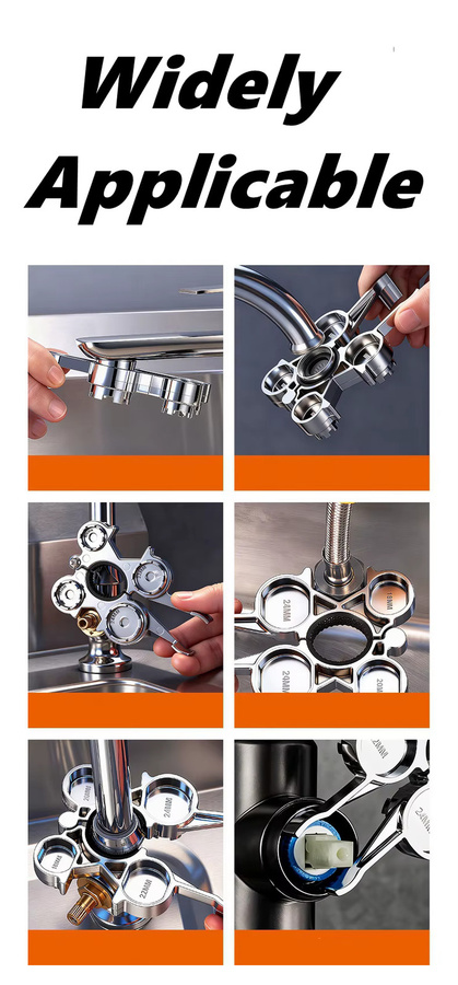 NIUXIANG 12-in-1 Multitool Wasserhahnschlüssel aus Edelstahl in Silber - Bild 4