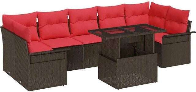 vidaXL Gartensofa-Set aus Poly-Rattan in Braun mit 8 Kissen und Couchtisch, L-Form für Garten und Terrasse - Bild 1