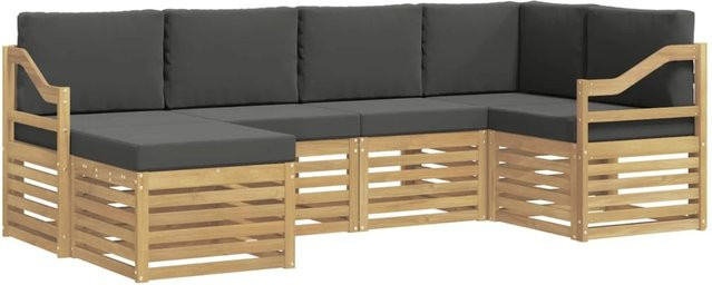 vidaXL Outdoor-Sofagarnitur 6-teilig in L-Form aus Akazienholz mit Polstern in Anthrazit und Weiß - Bild 1
