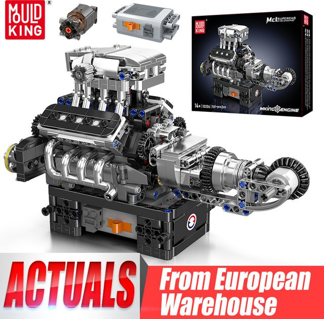 Mould King 10206 Der motorisierte Supersportwagen V8-Motor, Baustein-Set, ab 14 Jahren - Bild 1