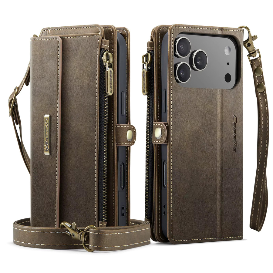 HQBBRO Leder-Handytasche mit Magnetverschluss und Kartenfach für iPhone 11 bis iPhone 17 Pro Max, Lanyard-Tasche als Book Cover, Farben: Schwarz oder Braun - Bild 2