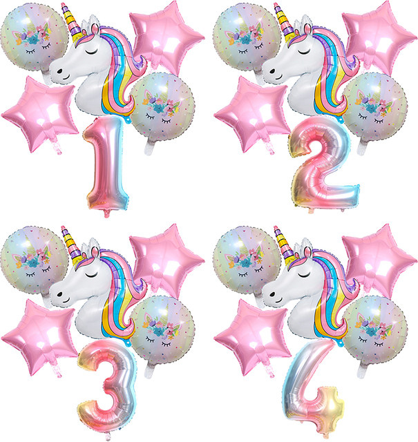 DAWN Regenbogen-Einhorn-Folienballon mit Sternen und Zahlen in Rosa für deine Geburtstagsparty oder Babyparty, 32 Zoll - Bild 1