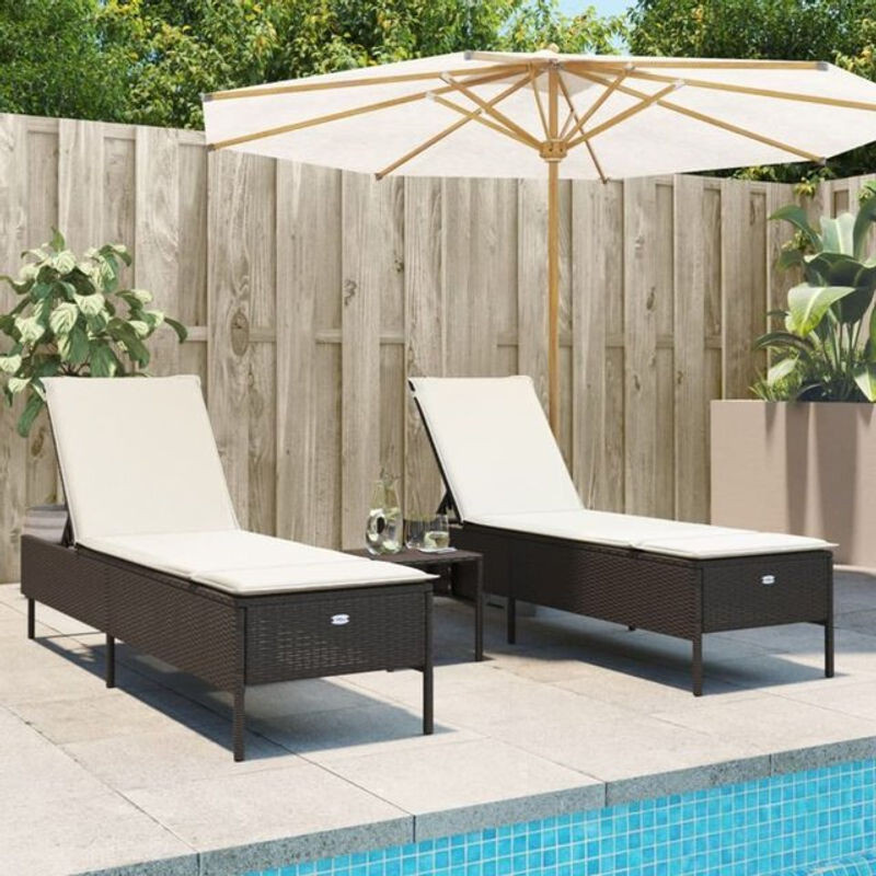 Vidaxl 3-tlg. Sonnenliegen-Set aus Poly Rattan mit Auflage in Braun - Bild 1