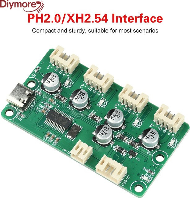 diymore USB-Splitter-Modul PH2.0 XH2.54MM 1 auf 4 Port USB 2.0 HUB-Schnittstelle mit unabhängiger Stromversorgung DC 5V in Grün - Bild 1