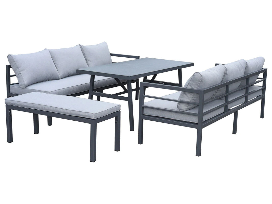 BELLAVISTA - HOME & GARDEN 4-teilige Alu-Lounge Maia aus pulverbeschichtetem Aluminium in Anthrazit und Grau mit Polsterung und Kissen - Bild 4