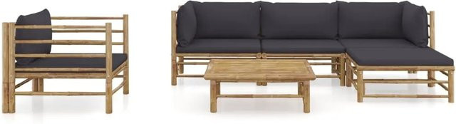 vidaXL 6-tlg Garten-Lounge-Set aus Bambus mit grauen Polsterkissen in L-Form - Bild 1