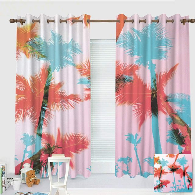 Yiran Furniture Verdunkelungsvorhänge Hawaii Tropische Kokospalme 2er-Set, Mehrfarbig, Breite: 55 cm, Höhe: 120 cm - Bild 1