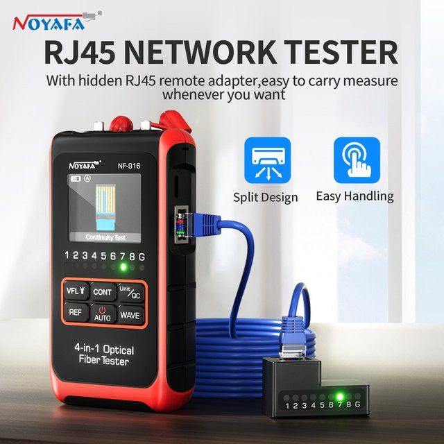 Noyafa NF-916 4-in-1 Glasfaser-Leistungsmesser und Visual Fault Locator VFL mit REF, FC, SC, ST und RJ45 Anschlüssen für Glasfaserkabeltests - Bild 1