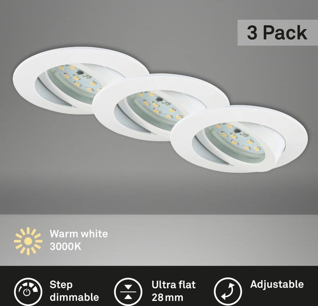 Briloner LED-Einbaustrahler Attach Dim 3er Set Weiß, rund, Ø 8,2 cm, dimmbar, warmweiß - Bild 1