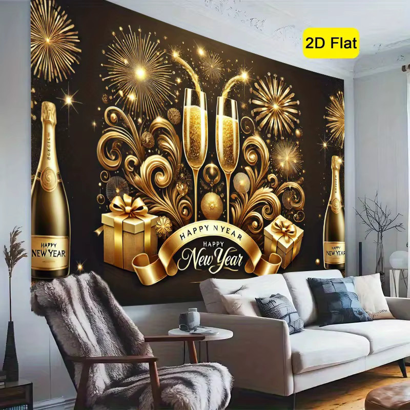 VIKAMA Goldener Neujahr Party Wandteppich für Silvester Dekoration, Farbe: Gold, B/H: 60 x 40 cm - Bild 2