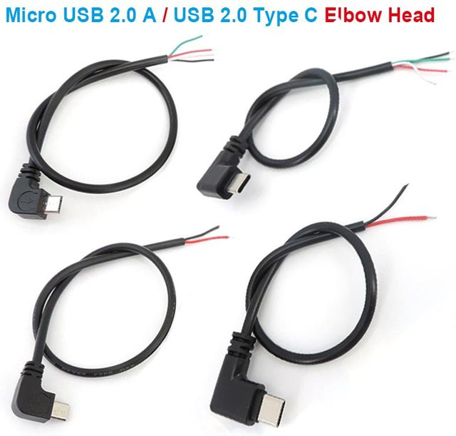 DIY-Reparatur-Schweißkabel mit Micro-USB 2.0 A Winkelstecker und Typ-C Stecker, 2-adrig oder 4-adrig, Schwarz - Bild 1