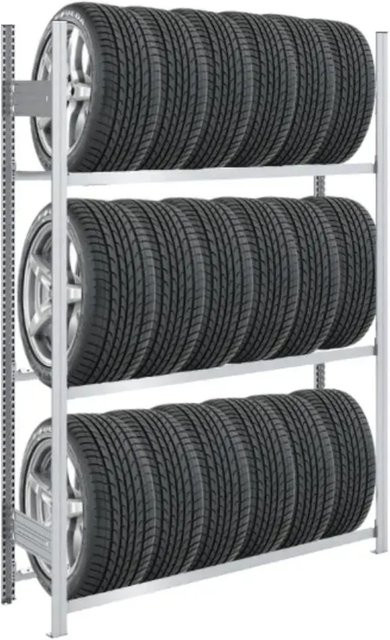 PROREGAL Tire Pro Reifenregal aus verzinktem Stahl, 3 Ebenen, H x B x T: 200 x 130 x 43 cm, Silber - Bild 1