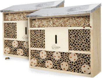WILDLIFE HOME Wildbienen-Villa aus Holz und Metall in Braun, 2er Set