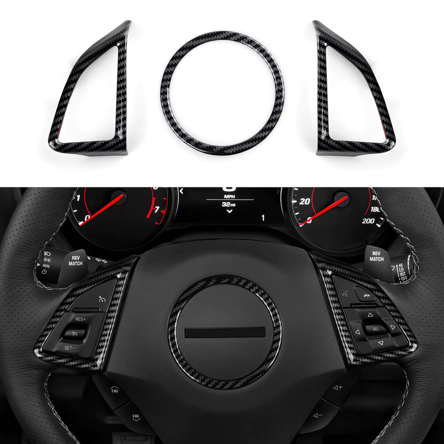HENGYUESHANG Carbon Fiber Lenkrad Tasten Abdeckung ABS Trim Innen Aufkleber für Chevrolet Camaro ZL1 2016-2026 in Schwarz - Bild 2