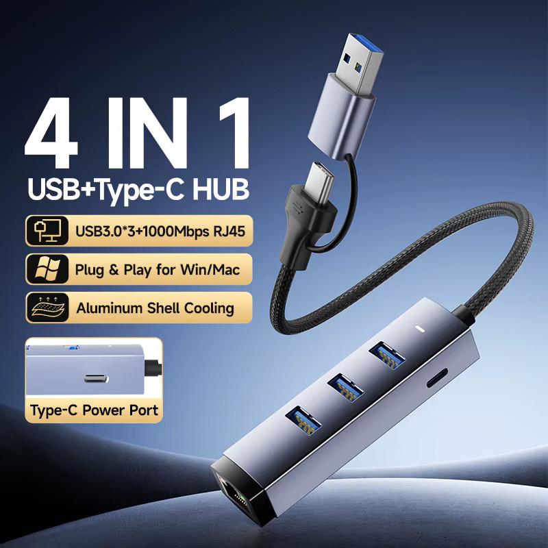 MZX Gigabit USB 3.0 Hub Adapter mit 1000Mbps RJ45 Ethernet Netzwerkkarte für USB-A und USB-C PC Laptop MacBook - Bild 3