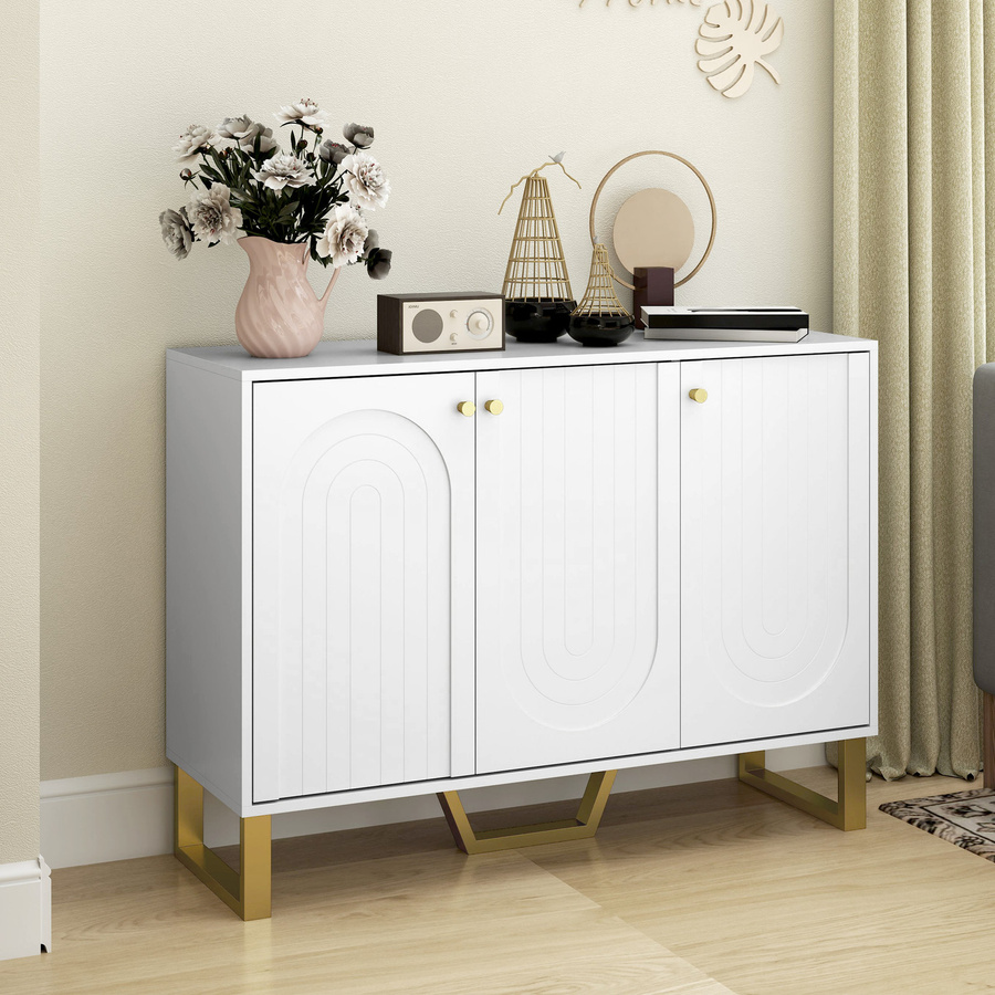 HOMCOM Buffet Wohnzimmer Aufbewahrungsmöbel im modernen Stil mit Schranktüren und verstellbarem Regal, TV-Möbel für 50-Zoll-Fernseher, Farbe: Weiß, B/T/H: 106,5 x 35 x 77,5 cm - Bild 2