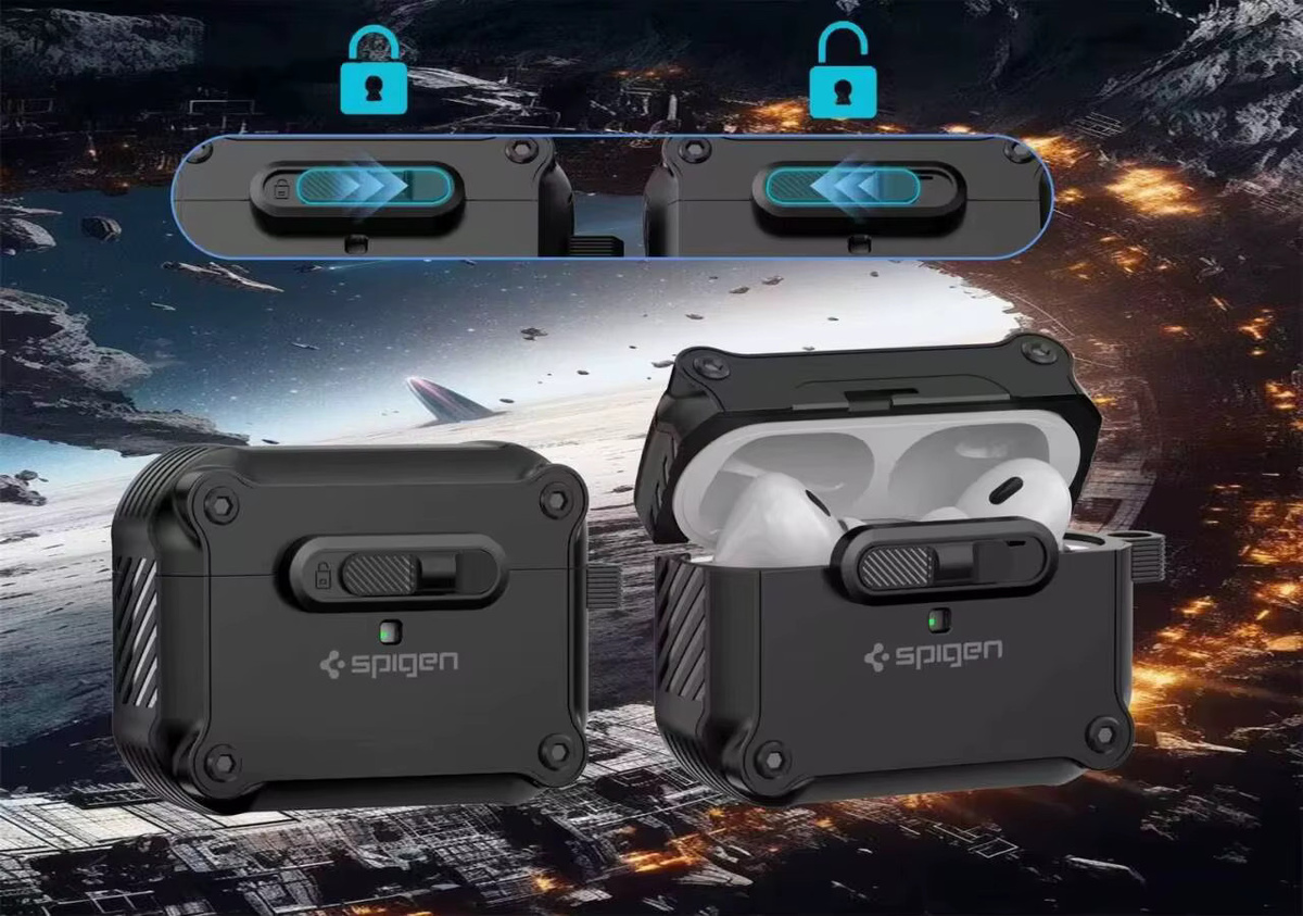 Spigen Roboter Schloss Kopfhörer Abdeckung Stoßfest für AirPods und Galaxy Buds in Schwarz und Blau - Bild 1