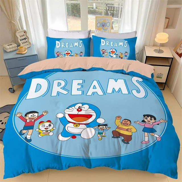 Lodestar Bettwäscheset Doraemon mit 3D-Druck in Blau, bestehend aus Bettbezug und Kissenbezügen für Kinder und Teenager, B/H: 155 x 220 cm - Bild 1