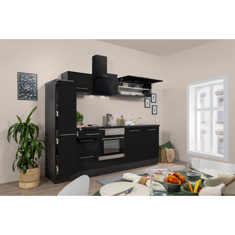 Respekta Premium Küchenzeile modern in Schwarz Hochglanz und Eiche Grau mit Soft-Close-Türen, B/T/H: 240 x 60 x 200 cm - Bild 2