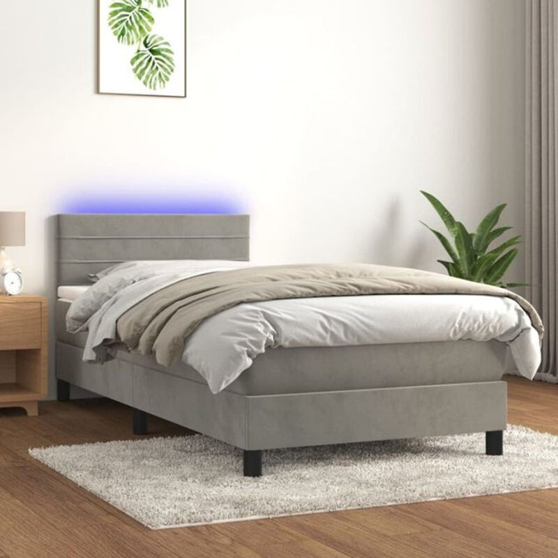Vidaxl Boxspringbett mit Matratze in Grau aus Samt, B/B: 80 x 200 cm - Bild 1