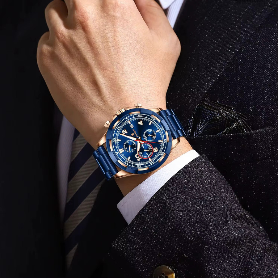 POEDAGAR Chronograph, Quarz, Edelstahl, Schwarz, Herren - Bild 5