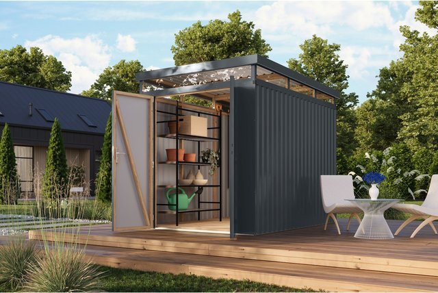 Karibu Holztechnik Metallgerätehaus Boldmere XXL im Set mit Anbaudach 2 m - Bild 1