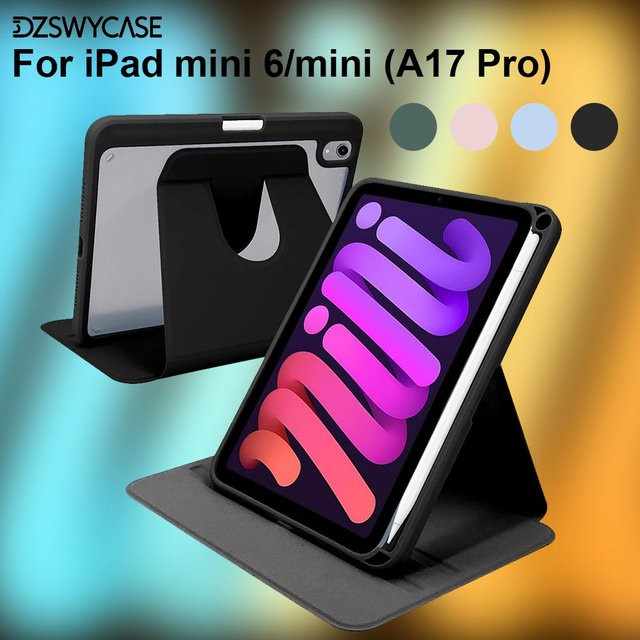 DZSWYCASE Schutzhülle für iPad Mini 7 (A17 Pro) 2024 und iPad Mini 6 2021 8,3 Zoll mit Stifthalter und 360-Grad-Rotation in Pink oder Black - Bild 1