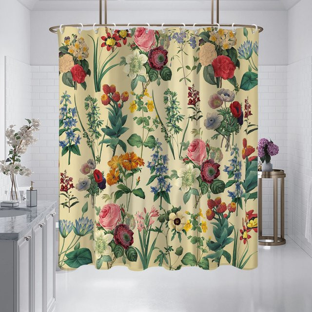 Wasserdichter Duschvorhang mit Retro-Blumenmuster in Multicolour, waschbar und blickdicht, inklusive 12 Haken, Höhe: 180 cm, Breite: 180 cm - Bild 1