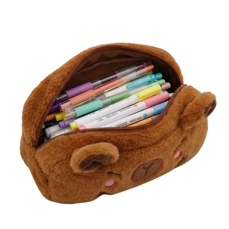 Niedliches Cartoon-Capybara Federmäppchen für Kinder, braunes Textil-Stiftebeutel mit großem Organisationsvolumen und Reißverschluss - Bild 2
