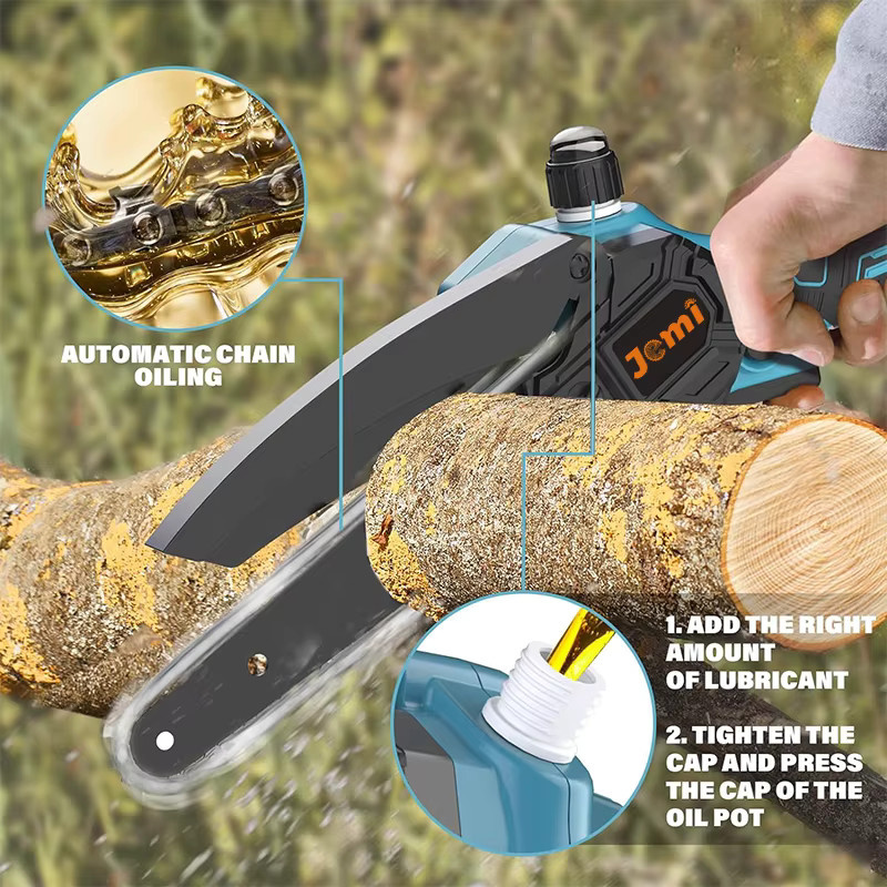 Jemi Tool Akku Kettensäge 6 Zoll Blau mit zwei Akkus und automatischer Schmierung - Bild 3