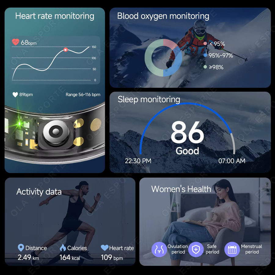 Ola Esporte R10 Smart Ring mit Ladehülle in Schwarz für Männer und Frauen mit Gesundheits- und Schlafmonitor sowie 5ATM Wasserdichtigkeit - Bild 2