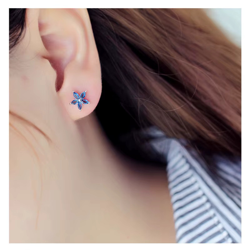 OBEAR Ohrstecker 925 Sterling Silber, Blaue Zirkon, Blumen, Damen - Bild 2