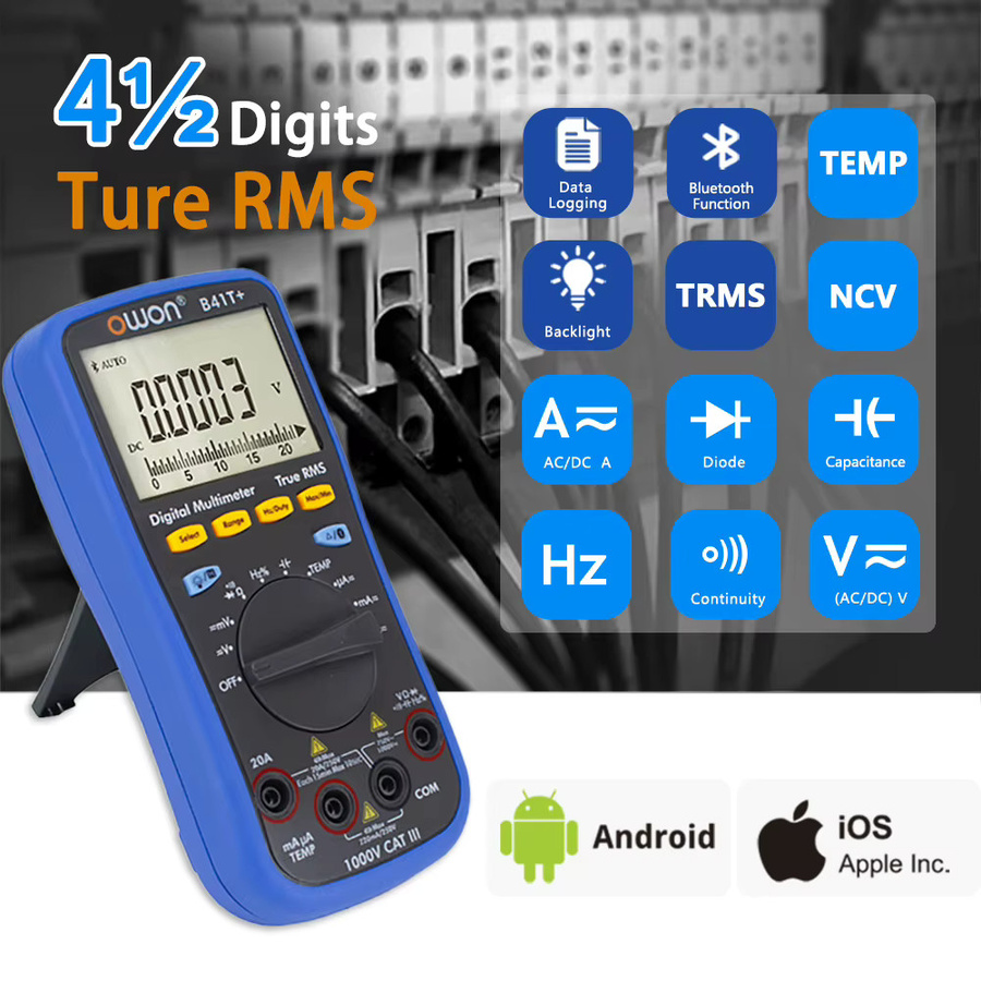 OWON Sprachalarm-Digitalmultimeter mit Bluetooth, True RMS, 22000 Zählungen und Offline-Datenaufzeichnung, Blau - Bild 2