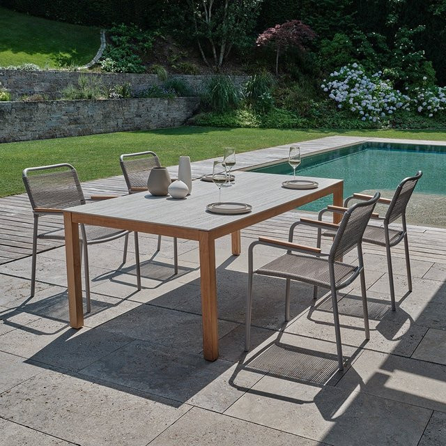 Stern Gartenmöbel-Set Joris 5-teilig in Warmgrau mit Teak-Gestell und Dekton Tischplatte Sediment Grau - Bild 1