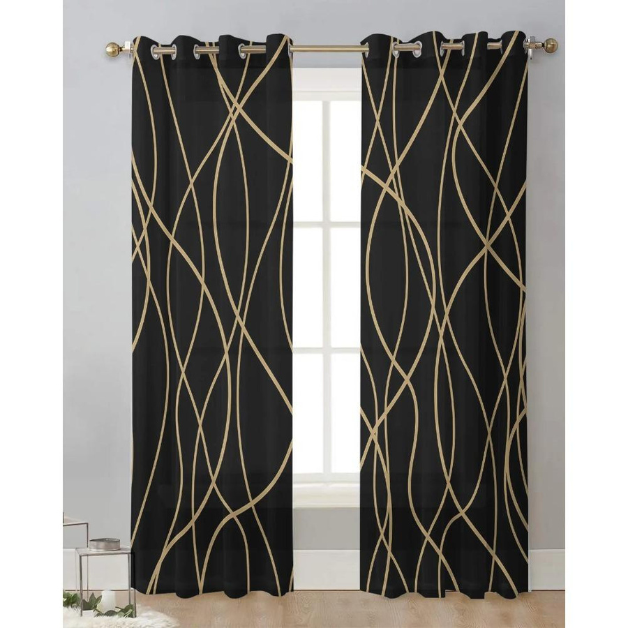 Yiran Furniture Transparenter Vorhang mit modernem Grafikmuster in Schwarz, Tüll und Organza, Breite: 135 cm, Höhe: 115 cm - Bild 3
