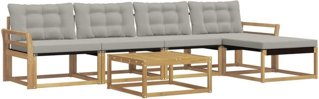 vidaXL Outdoor-Sofagarnitur 6-teilig aus Akazienholz und Textilene in Weiß und Hellgrau mit Sitzkissen - Bild 1