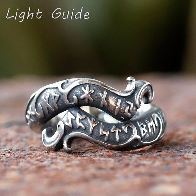 Ring Edelstahl, Silber, Wikinger Rune, Drache, Herren - Bild 1