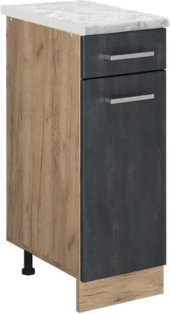 Vicco Küchenunterschrank R-Line Schubladenschrank in Schwarz Beton und Eiche mit weißer Marmor-Arbeitsplatte, Breite: 30 cm - Bild 2