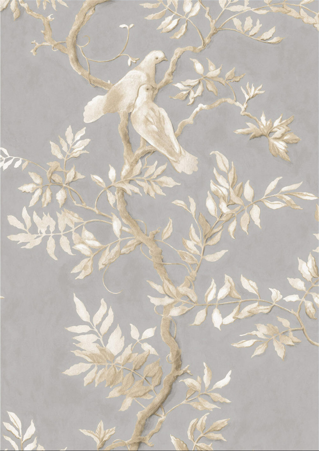 Lewis & Wood Tapete Doves - Thunder in Grau mit botanischem und floralem Motiv - Bild 1