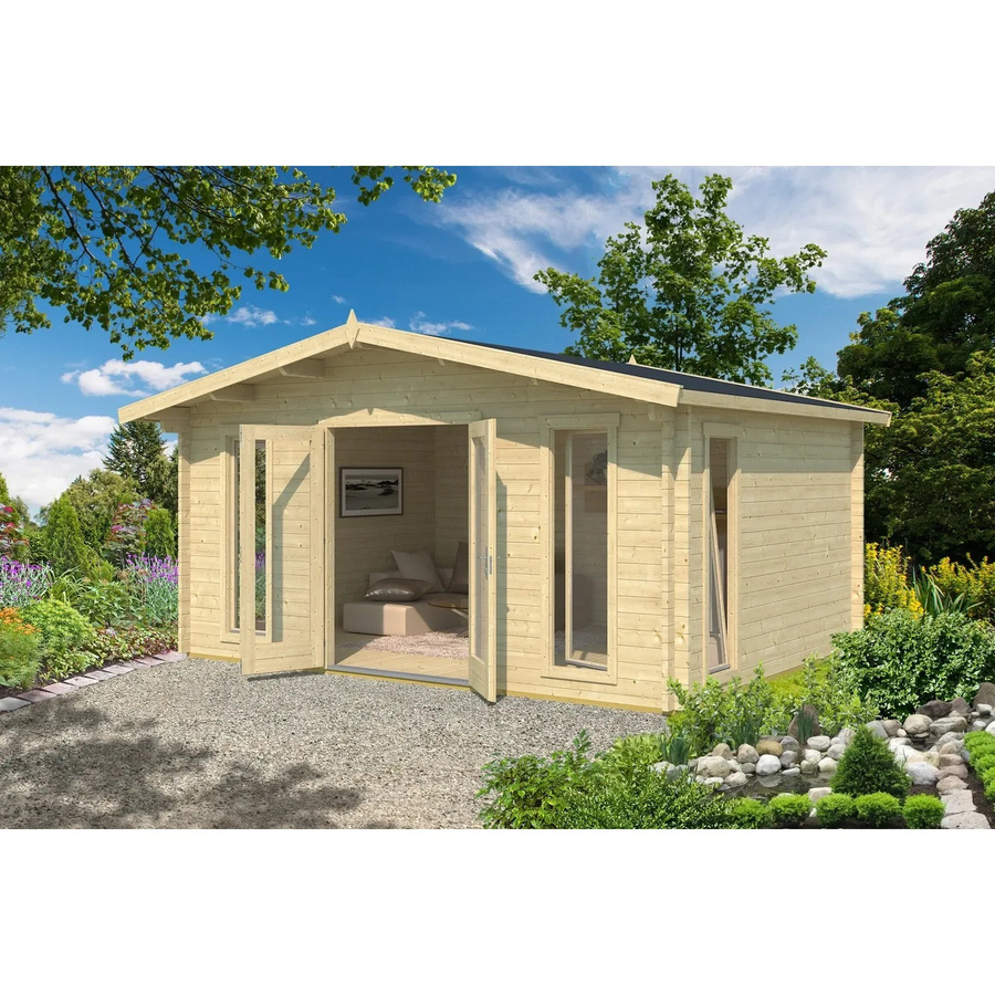Lasita Maja Gartenhaus Elgin Blockbohlenhaus in Blockbohlenbauweise mit Satteldach, Farbe: Braun/Beige, B/T/H: 480 x 360 x 268 cm - Bild 2