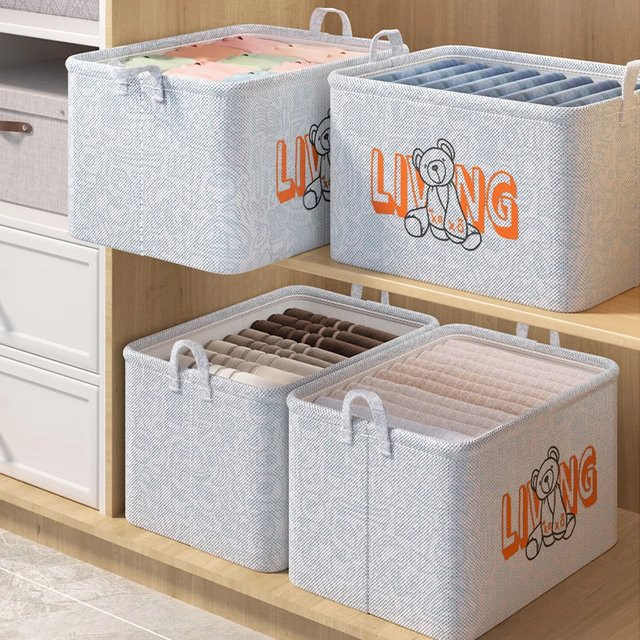 Stoff Aufbewahrungsbox in Grau mit Trenner zur Organisation von Kleidung wie Hosen, T-Shirts und Jeans, B/T/H: 35,0 x 25,0 x 20,0 cm - Bild 1