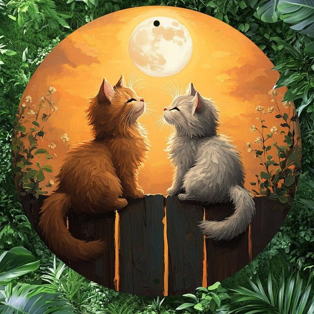 CIFBUY Vintage Rundes Metallwandkunst-Schild mit Katzen und Blattmuster in Mehrfarbig - Bild 1