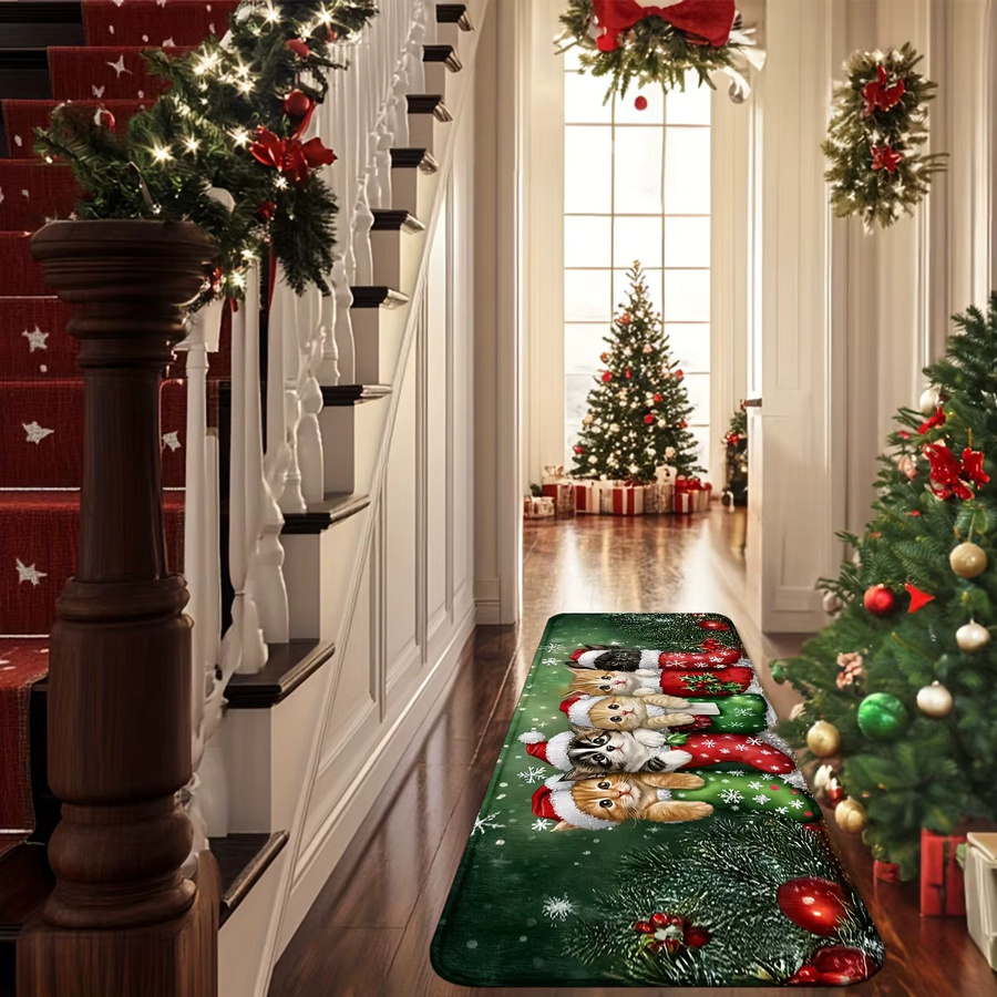 VIKAMA Weihnachtsteppich mit Kätzchen-Motiv, weiche Bodenmatte für Wohnzimmer und Schlafzimmer, Mehrfarbig, B: 75 cm, T: 45 cm - Bild 2